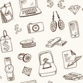 Pawnshop hand drawn doodle seamless pattern. Sketches. Vector illustration for design and packages product. Symbol Royalty Free Stock Photo