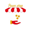 Pawnshop Sign, Emblem. Red and White Striped Awning Tent. Vector Illustration