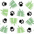 Panda paws and palm leaves on white seamless pattern wallpaper