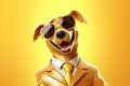 Paws for Professionalism: 3D-Generated Dog Embracing the Business Look on Golden Gradient Background