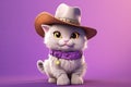 Paws in the Wild West: A 3D-Rendered Cat\'s Cowboy Adventure on Violett Gradient Background