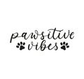 Pawsitive vibes inspirational lettering design with paw prints