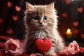 Pawsitively adorable A sweet kitten nestled with a heart radiating love