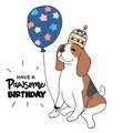 Beagle dog with balloon cartoon, Happy Birthday card illustration Royalty Free Stock Photo