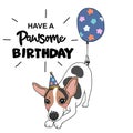 Jack Russell Terrier dog with balloon cartoon, Happy Birthday card illustration Royalty Free Stock Photo