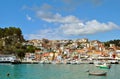 Paxos harbour houses built on the hill Royalty Free Stock Photo