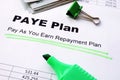 Pay As You Earn Repayment PAYE Plan underlined sign Royalty Free Stock Photo