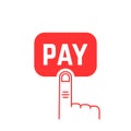 Pay button with red thin line finger on white Royalty Free Stock Photo