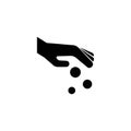 Pay Cash, Hand Throws Coins, Donate Flat Vector Icon