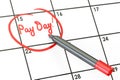 Pay day on calendar concept, 3D