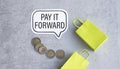 Pay It Forward phrase on white card with coins Royalty Free Stock Photo