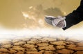 Pay for help dry land, Relief of drought Royalty Free Stock Photo