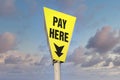 Pay here yellow sign with arrow against sky Royalty Free Stock Photo