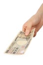 Pay a Japanese 10000YEN bill Royalty Free Stock Photo