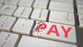 Pay key being destroyed on the computer keyboard. Conceptual 3D rendering Royalty Free Stock Photo
