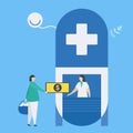 Pay money to nurse receptionist. Picking up medicines. Workflow of patient care