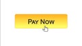 Pay now web interface button clicked with mouse cursor, orange color, online Royalty Free Stock Photo
