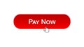 Pay now web interface button clicked with mouse cursor, red color, bank online Royalty Free Stock Photo