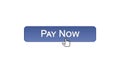Pay now web interface button clicked with mouse cursor, violet color, online Royalty Free Stock Photo