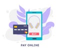 Pay online concept on modern technology devices with responsive flat web design Royalty Free Stock Photo