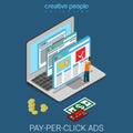 Pay-per-click internet business laptop flat 3d isometric vector Royalty Free Stock Photo