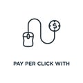 pay per click with mouse and coin icon. linear concept symbol de Royalty Free Stock Photo