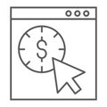 Pay per click thin line icon, seo and money, pointer sign, vector graphics, a linear pattern on a white background. Royalty Free Stock Photo