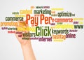 Pay Per Click word cloud and hand with marker concept Royalty Free Stock Photo