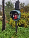 A pay phone in a small Russian village.