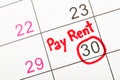 Pay rent is written on calendar Royalty Free Stock Photo