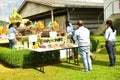 Pay respect Shrine and traditional offering in Thailand ,food,fruit