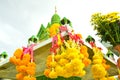 Pay respect Shrine and traditional offering in Thailand ,food,fruit