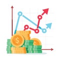 Pay rise business vector concept. Career ladder of money, salary increase symbol with financial benefit.