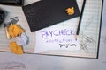 Paycheck Protection Program handwritten on paper with home office supplies in the background
