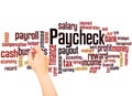 Paycheck word cloud hand writing concept