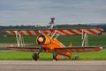 Breitling Wing walkers barnstorming flying display in vintage Boeing Stearman biplanes Royalty Free Stock Photo