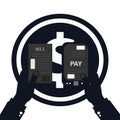 Paying bills, hand holding bills vector.Calculator icon