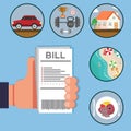 Paying bills, hand holding bills vector illustration