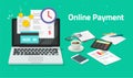 Paying bills online via credit card on laptop computer or electronic shopping concept on pc with digital internet