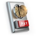 Paying concept. Coin with dollar sign and coin acceptor isolate