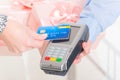 Paying with contactless credit or debit card Royalty Free Stock Photo