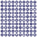 100 paying money icons hexagon purple