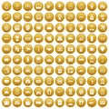 100 paying money icons set gold