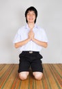 Paying Obeisance of High School Asian Thai Student