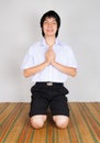 Paying Obeisance of High School Asian Thai Student Royalty Free Stock Photo