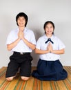 Paying Obeisance of High School Asian Thai Students Royalty Free Stock Photo
