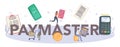 Paymaster typographic header. Worker behind the cashier Royalty Free Stock Photo