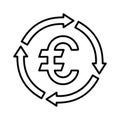 Payment, arrow, euro turnover outline icon. Line art vector design