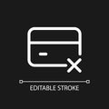 Payment card block pixel perfect white linear ui icon for dark theme