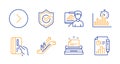 Payment card, Report timer and Forward icons set. Presentation board, Typewriter and Escalator signs. Vector